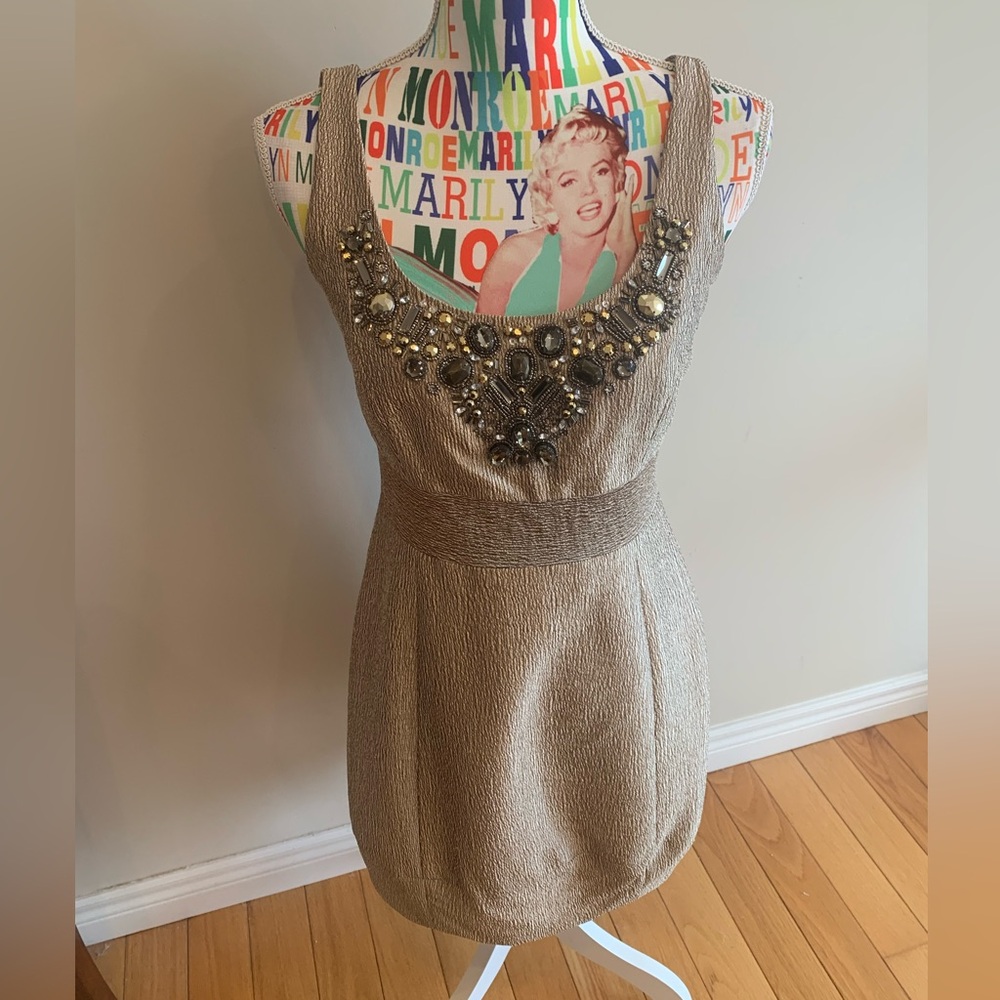 Laundry By Shelli Segal Metallic Gold Embellished Party Dress